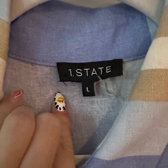 1. STATE | Linen Striped Sleeveless Swing Dress Mother of Pearl Button Up - Picture 7 of 14